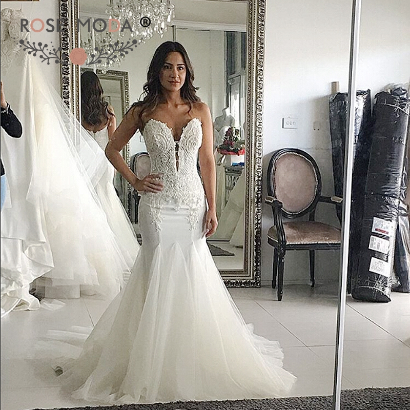 Rose Moda Deep Illusion Sweetheart Mermaid Wedding Dress See