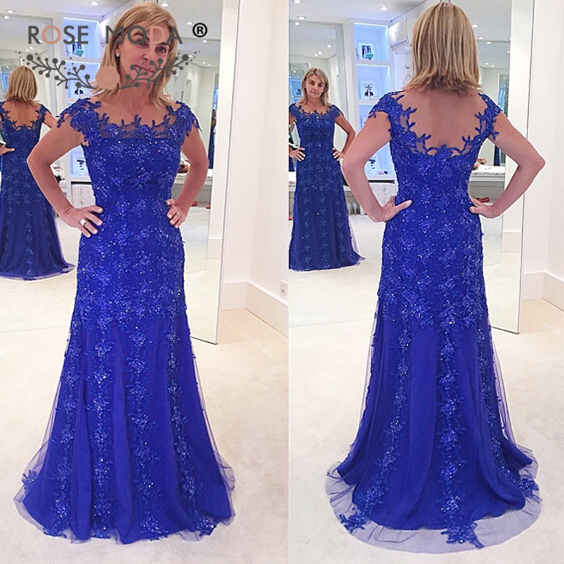 Rose Moda Bateau Neck Sleeveless Royal Blue Lace Prom Dress