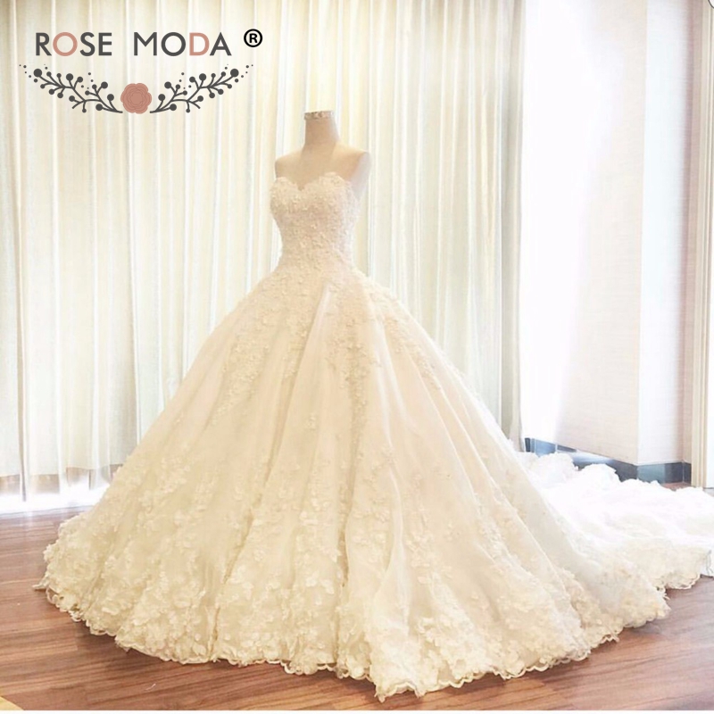 Rose Moda Strapless Floral Princess Wedding Dress Royal Train 3d